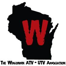 Wisconsin ATV/UTV logo featuring a black silhouette of the state of Wisconsin with a large red "W" in the center.